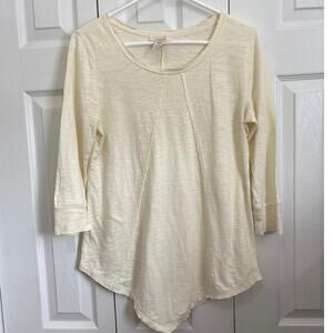 Sundance Cream Slub Cotton 3/4 Sleeve Minimalist Top, XS